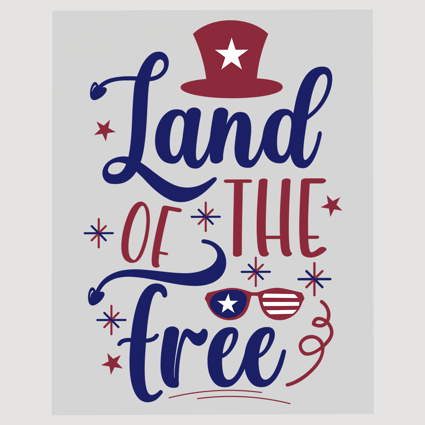 Patriotic Top Hat Land of the Free Ready To Ship DTF Transfer