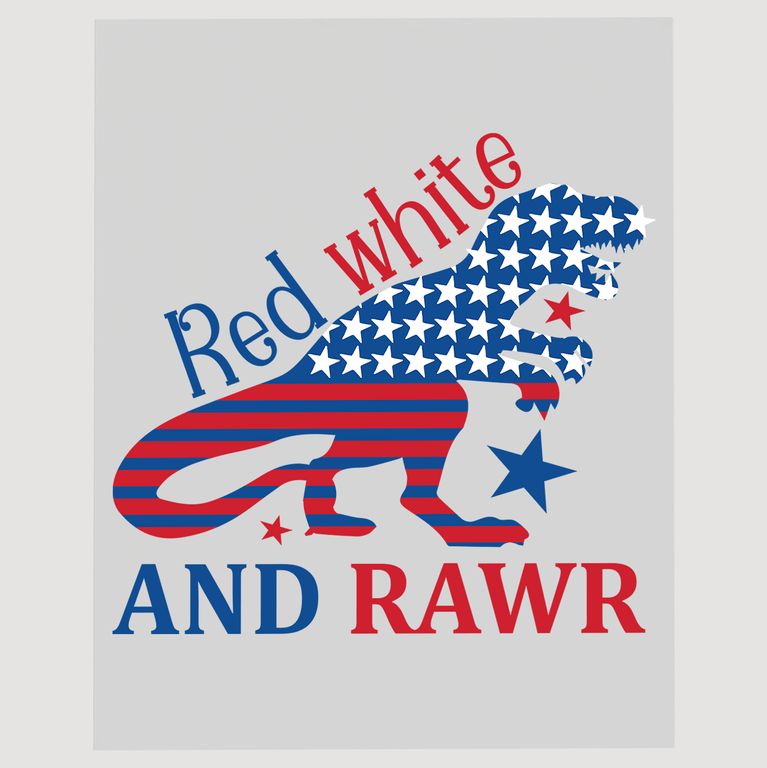 Dinosaur-Themed Red white AND RAWR Ready To Press DTF Transfer