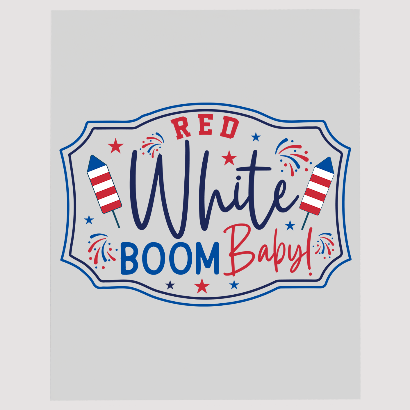 Festive Red White Boom Baby DTF Transfer - Firework Celebration Design