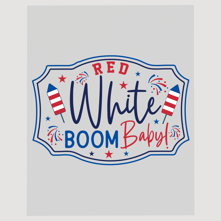 Festive Red White Boom Baby DTF Transfer - Firework Celebration Design