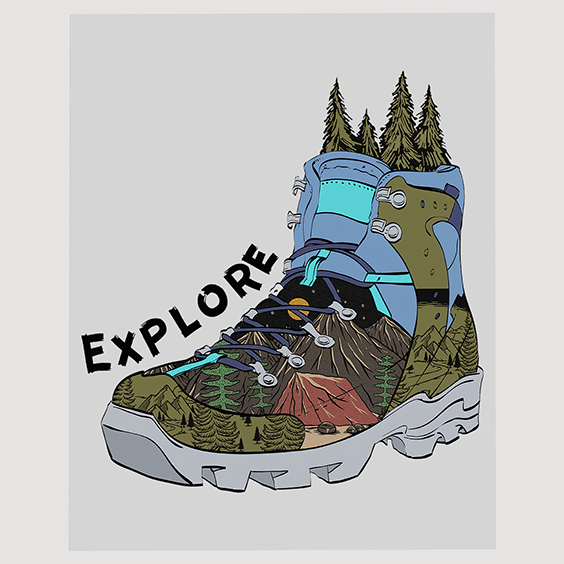 Hiking Boot with Wilderness Scenes DTF Transfer