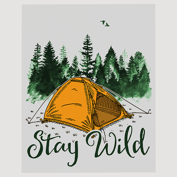 Camping Tent in Forest 'Stay Wild' DTF Transfer