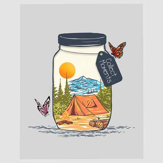 Mason Jar Camping Scene DTF Transfer