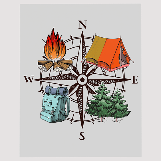 Camping Compass and Equipment DTF Transfer