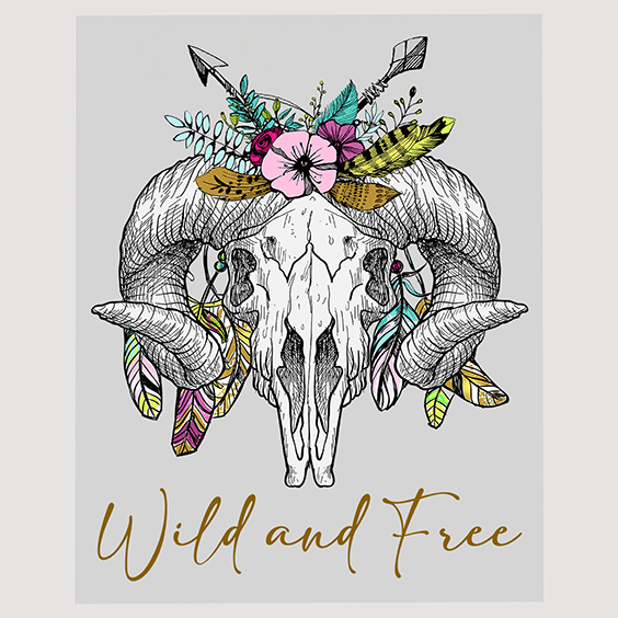 Wild and Free - Boho Skull Ready to Press DTF Transfer