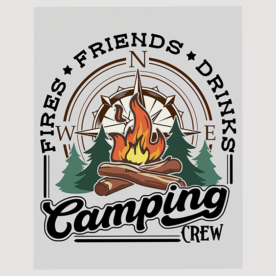 Camping Crew Fires Friends Drinks Graphic DTF Transfer