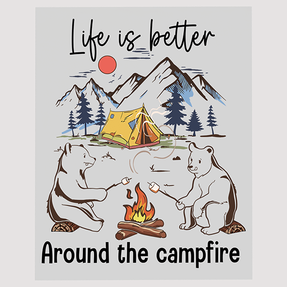 Cozy 'Life is Better Around the Campfire' DTF Transfer with Bear Illustrations
