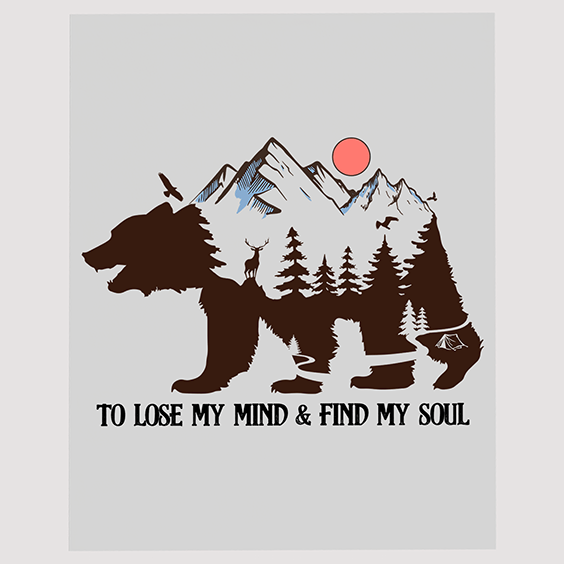 Mystical Camping Bear DTF Transfer with 'To Lose My Mind & Find My Soul' Motto