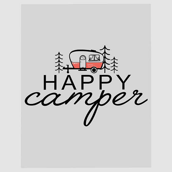 Vintage Happy Camper Transfer with Pine Trees