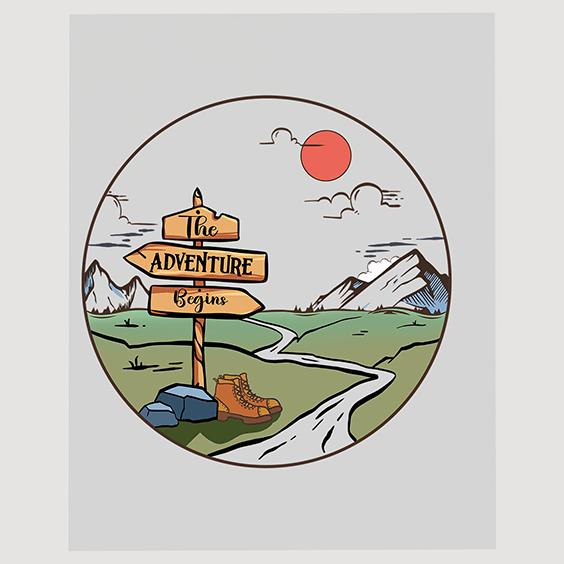 Mountain Adventure Begins Signpost DTF Transfer