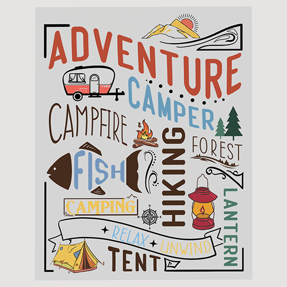 Outdoor Adventure and Camping Words Collage DTF Transfer