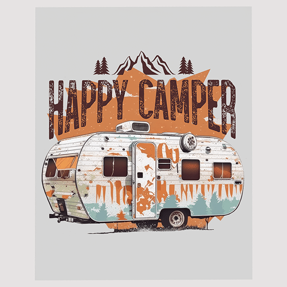 Rustic Happy Camper with Mountain DTF Transfer