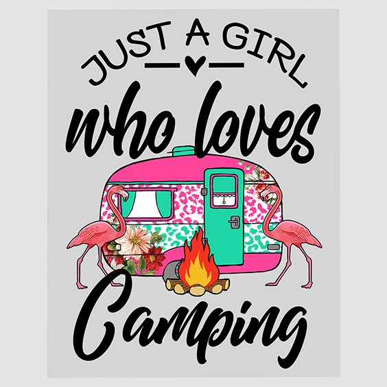 Girl Loves Camping Flamingo DTF Transfer
