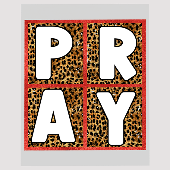Block Letter PRAY Leopard Print DTF Transfer