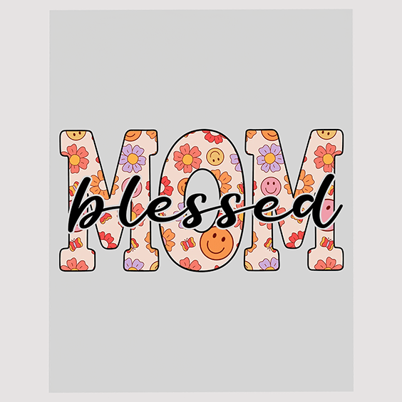 Floral Pattern Blessed Mom Ready To Press DTF Transfer