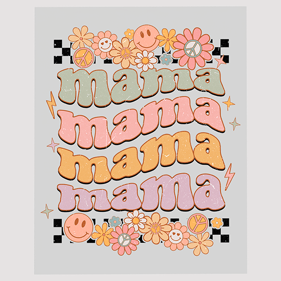 Mama Repeated Text DTF Transfer with Peace and Love