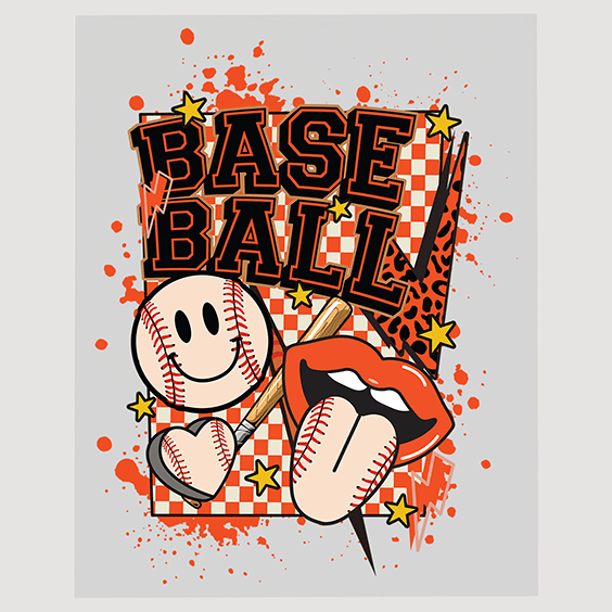 Animated Baseball and Bats Ready To Press DTF Transfer