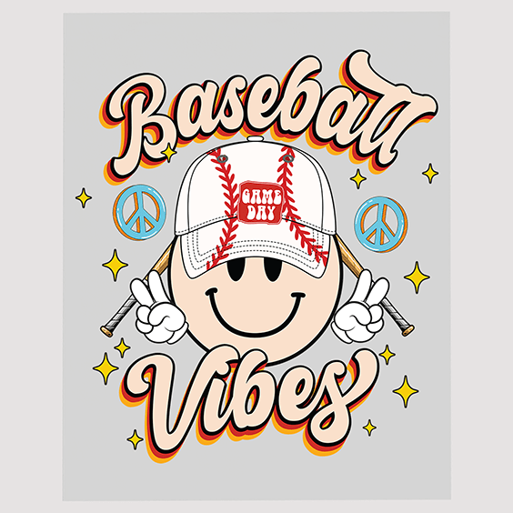 Smiling Baseball with Hat Ready To Press DTF Transfer