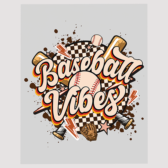 Baseball Vibes' Checkered Star Pattern Ready To Press DTF Transfer