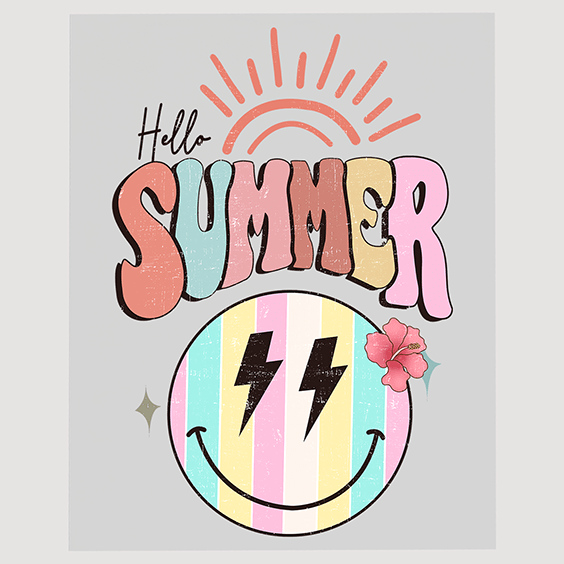 Warm Season Greetings DTF Transfer - Hello Summer Smiley Sun
