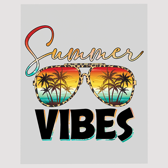 Chill Summer Vibes DTF Transfer - Sunny Outlook with Palm Tree Sunglasses