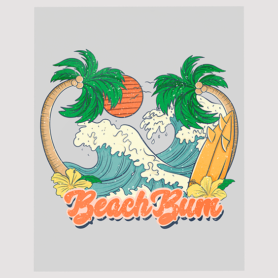 Tropical Palm Surf Wave Ready to Press DTF Transfer