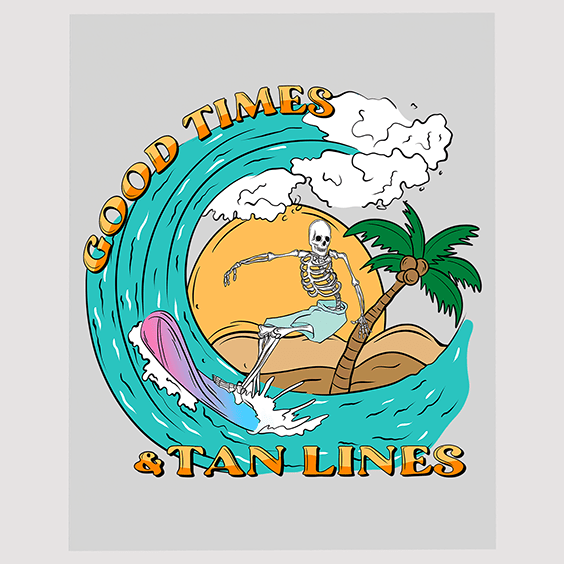 Skeleton Surfer Sunset Ready to Press DTF Transfer