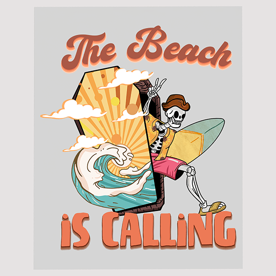 Skeleton Call to the Beach Ready to Press DTF Transfer