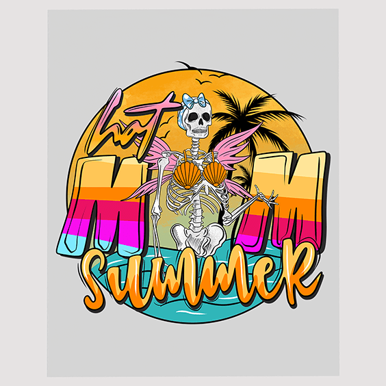 Hot Summer Skeleton Beach T-Shirt Transfer Design