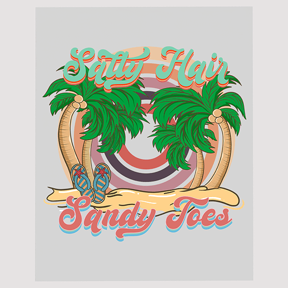 Salty Hair Sandy Toes Palm Tree T-Shirt Transfer Print