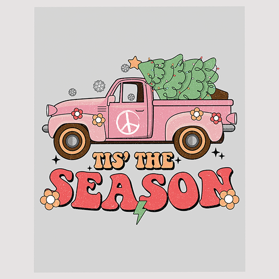 Retro Pink Truck Christmas Tree Ready To Press DTF Transfer