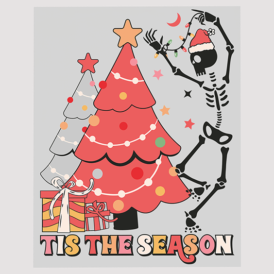 Festive Fun Skeleton Christmas Tree Ready to Press DTF Transfer