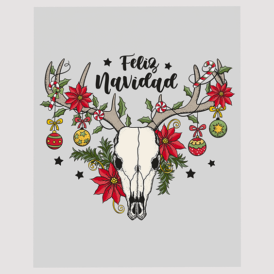 Feliz Navidad Deer Skull Festive Ready to Press DTF Transfer