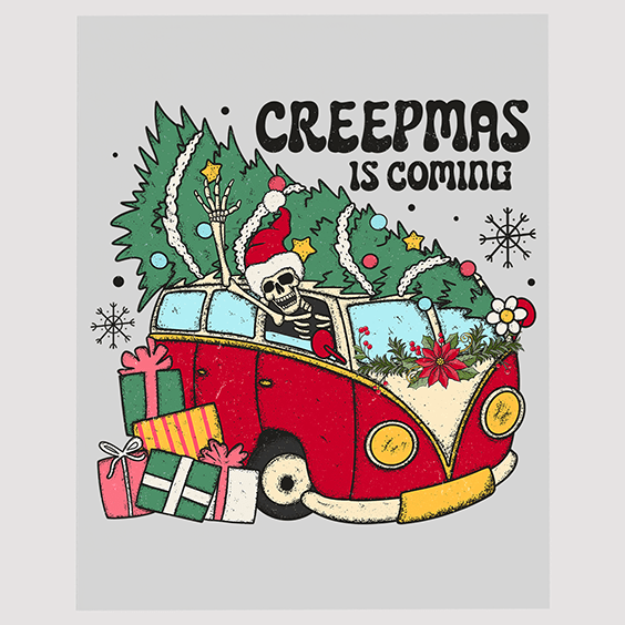 Creepmas is Coming Skeleton Van Ready to Press DTF Transfer