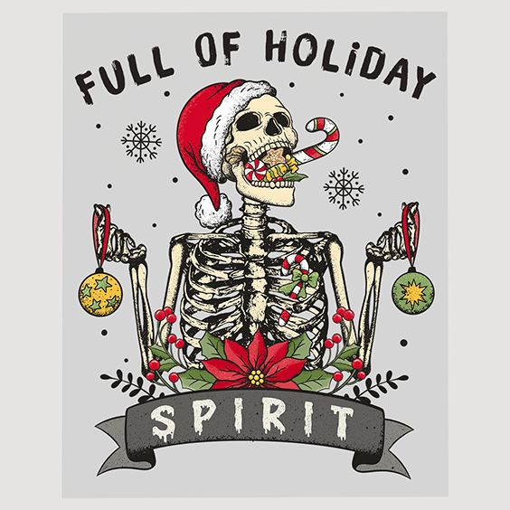 Holiday Spirit Skeleton with Candy Cane Ready To Press DTF Transfer