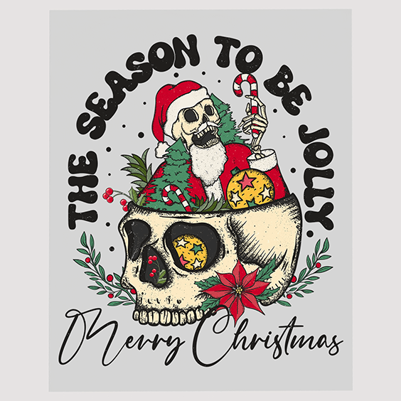 Be Jolly Skull and Santa Christmas Ready to Press DTF Transfer