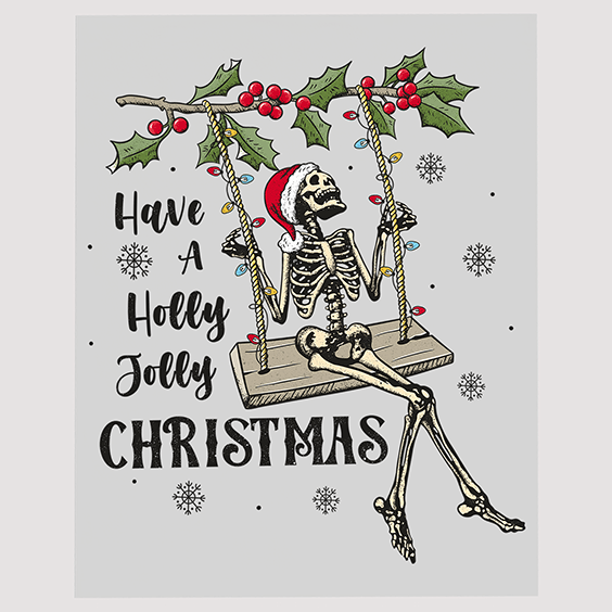 Holly Jolly Skeleton on Swing Christmas Ready to Press DTF Transfer