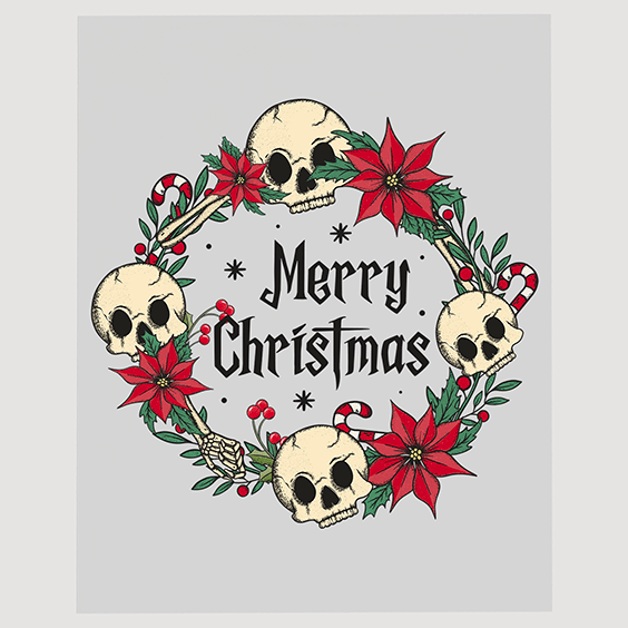 Skull Wreath Merry Christmas Ready To Press DTF Transfer