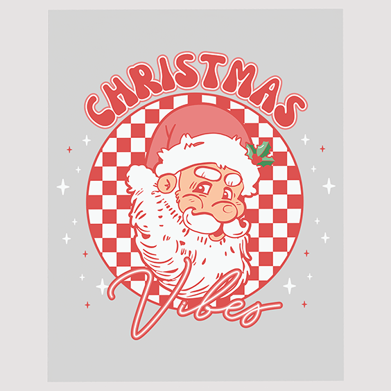 Christmas Vibes Circle Santa Ready to Press DTF Transfer