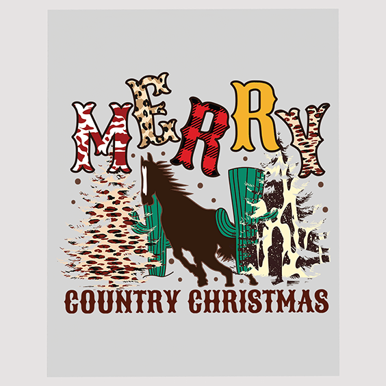Merry Country Christmas Horse and Cactus Ready to Press DTF Transfer