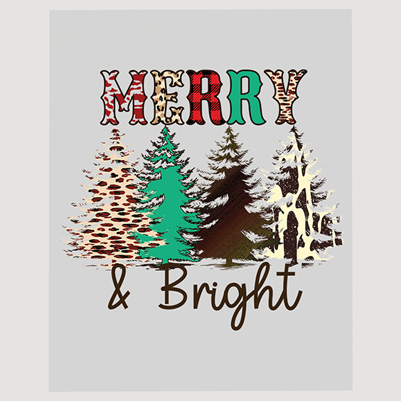 Merry & Bright Forest Scene Christmas Ready to Press DTF Transfer