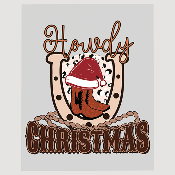 Howdy Christmas Cowboy Boot and Horseshoe Ready to Press DTF Transfer