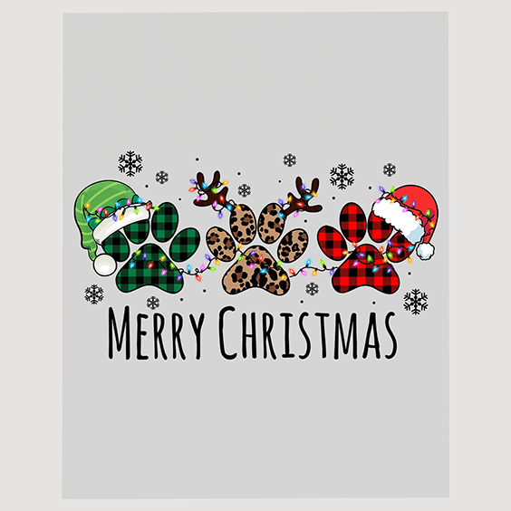 Dog Paws and Snowflakes Merry Christmas Ready to Press DTF Transfer