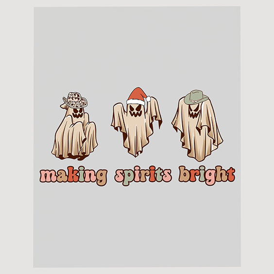 Making Spirits Bright Ghosts Christmas Ready to Press DTF Transfer