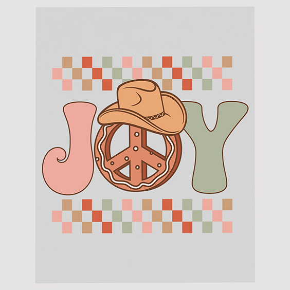 Western Christmas Joy DTF Transfer Design with Cowboy Hat