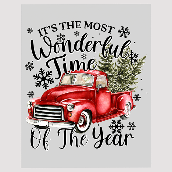 Vintage Red Truck Christmas DTF Transfer - Wonderful Time