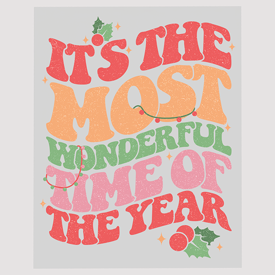 Retro Christmas Typography DTF Transfer - Wonderful Time