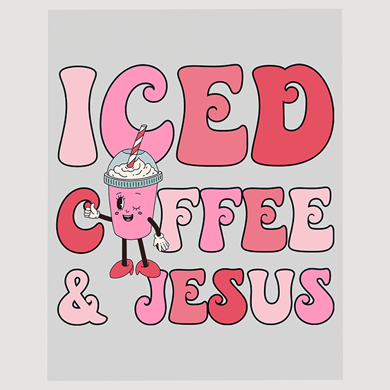 Iced Coffee & Jesus Cartoon Transfer for T-Shirts