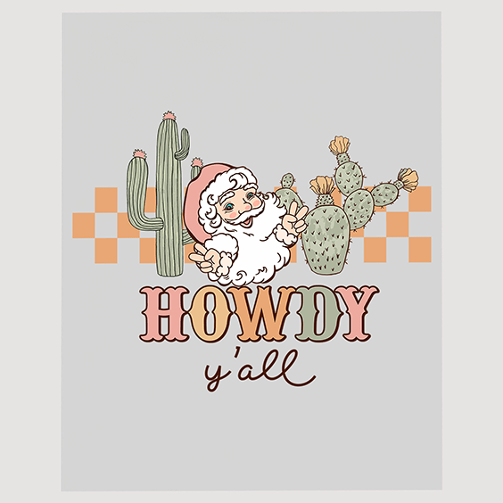 Western Santa Claus Cactus DTF Transfer - Howdy Y'all Christmas