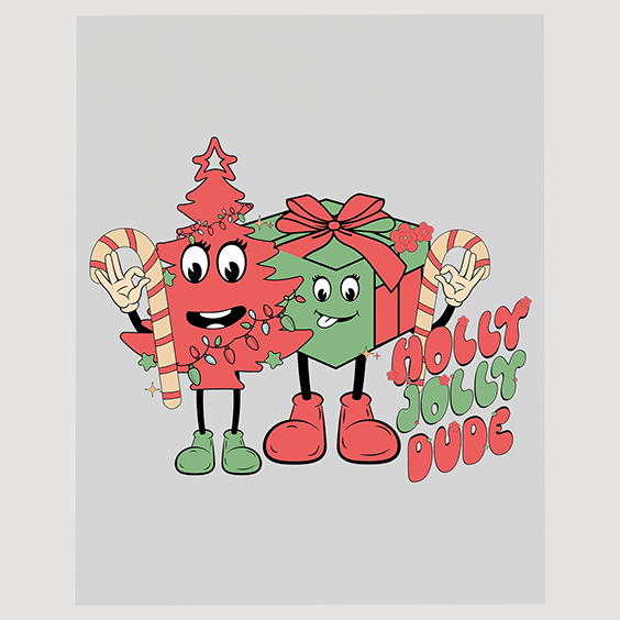 Festive Christmas Tree & Gift Box DTF Transfer - Holly Jolly Duo